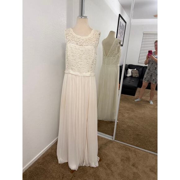 Davids Bridal Wedding dress boho-chic beach bkyard wedding ivory chiffon Plus sz - Picture 11 of 16